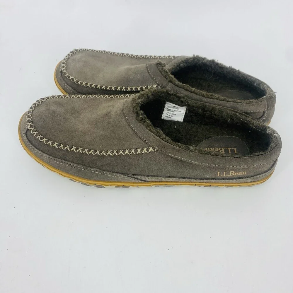 L.L.Bean Men's Mock Toe Slip On Scuffs Slippers Fleece Lined Gray Size 11